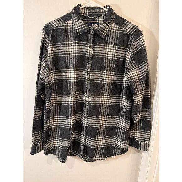The‎ North Face Brushed Cotton Flannel Plaid Black White Tartan Shirt L - Picture 1 of 8